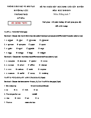 Đề thi khảo sát học sinh giỏi cấp huyện môn Tiếng Anh Lớp 7 - Năm học 2018-2019 - Trường THCS Mỹ Hòa